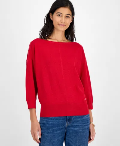Tommy Hilfiger Women's Dolman-sleeve Boat-neck Shine Sweater In Red