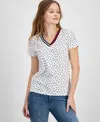 Tommy Hilfiger Women's Dot-print Signature V-neck Top In Bright White