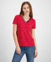 Tommy Hilfiger Women's Dot-print Signature V-neck Top In Scarlt Mul