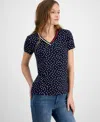 TOMMY HILFIGER WOMEN'S DOT-PRINT SIGNATURE V-NECK TOP