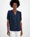 Tommy Hilfiger Women's Dot-print Smocked-yoke Shirt In Sky Captain,bright White