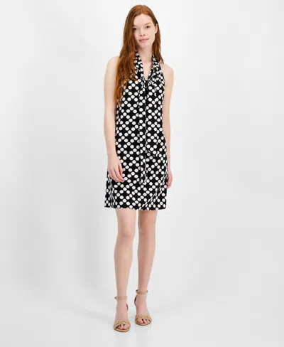 Tommy Hilfiger Women's Dot-print Tie V-neck Mini Dress In Blk,ivy
