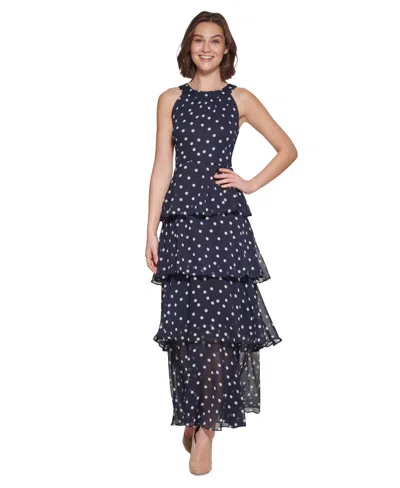 Tommy Hilfiger Women's Dot-print Tiered Maxi Dress In Blue