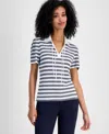 Tommy Hilfiger Women's Dot-stripe Polo Shirt In Ivory,sky Captain
