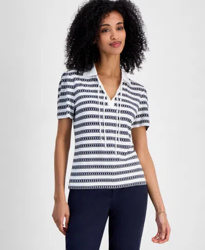 Tommy Hilfiger Women's Dot-stripe Polo Shirt In Ivory,sky Captain