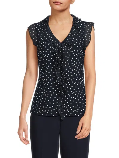 Tommy Hilfiger Women's Dotted Ruffle Blouse In Midnight Ivory