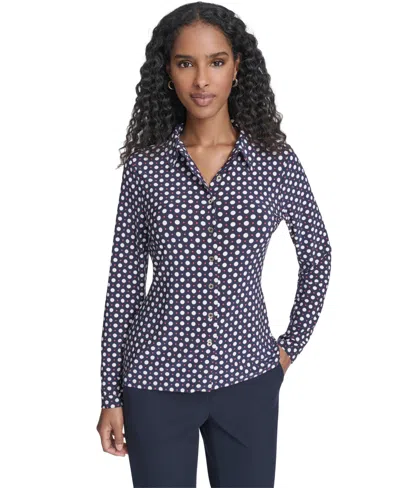 Tommy Hilfiger Women's Double Dot Long-sleeve Button Down Shirt In Blue