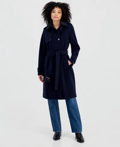 Tommy Hilfiger Women's Double-breasted Trench Coat In Navy Twill