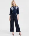 Tommy Hilfiger Womens Floral Puff Print Tunic Wide Leg Pants In Sky Captain