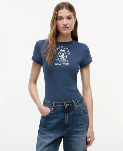 Tommy Hilfiger Women's Dye Crest Graphic Crewneck T-shirt In Blue