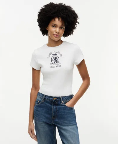 Tommy Hilfiger Women's Dye Crest Graphic Crewneck T-shirt In White