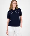 Tommy Hilfiger Women's Embellished Polo Sweater In Black