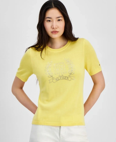 Tommy Hilfiger Women's Embellished Short-sleeve Sweater In Yellow