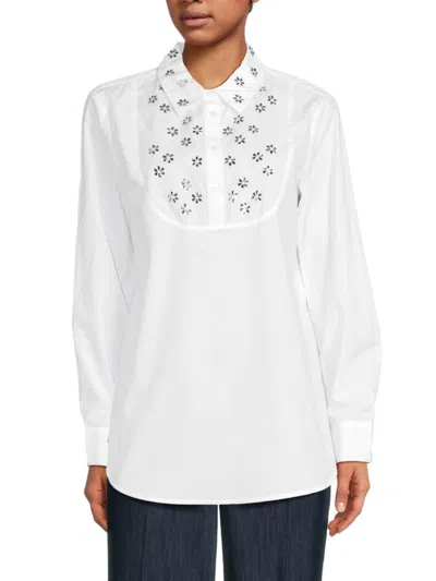 Tommy Hilfiger Women's Embellished Yoke Placket Top In Bright White