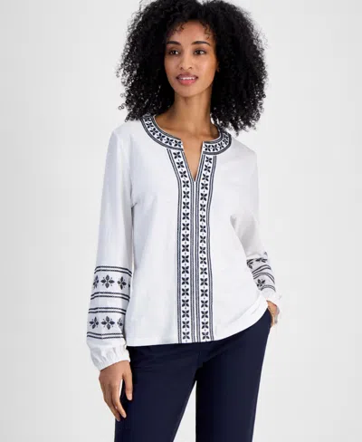 Tommy Hilfiger Women's Embroidered Cotton Top In Bright White