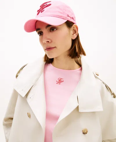 Tommy Hilfiger Women's Embroidered Script Logo Adjustable Baseball Cap In Pink