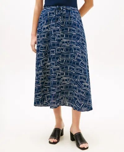 Tommy Hilfiger Women's Essential Linen Flare Midi Skirt In Blue