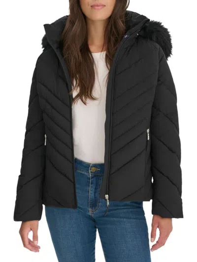 TOMMY HILFIGER WOMEN'S FAUX FUR TRIM HOODED PUFFER JACKET