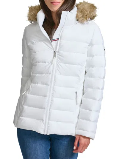 Tommy Hilfiger Women's Faux-fur Trim Hooded Puffer Jacket In White