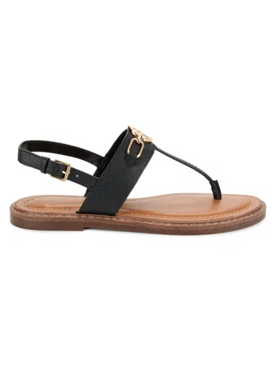 Tommy Hilfiger Women's Faux Leather Logo Thong Sandals In Black