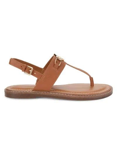 Tommy Hilfiger Women's Faux Leather Logo Thong Sandals In British Tan