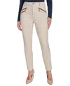 Tommy Hilfiger Womens Faux Leather Trim Polyester Ankle Pants In Flax,torto