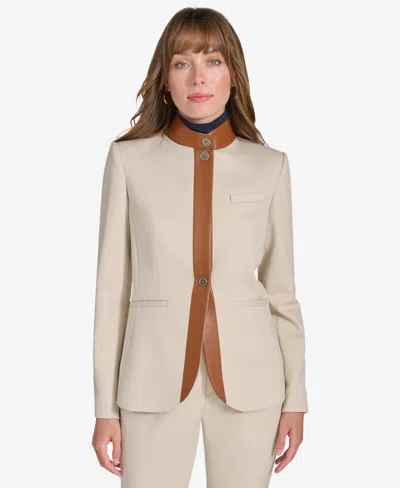Tommy Hilfiger Women's Faux-leather-trim Riding Jacket In Flax,torto |  ModeSens