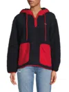 TOMMY HILFIGER WOMEN'S FAUX SHEARLING HOODED QUARTER ZIP PULLOVER