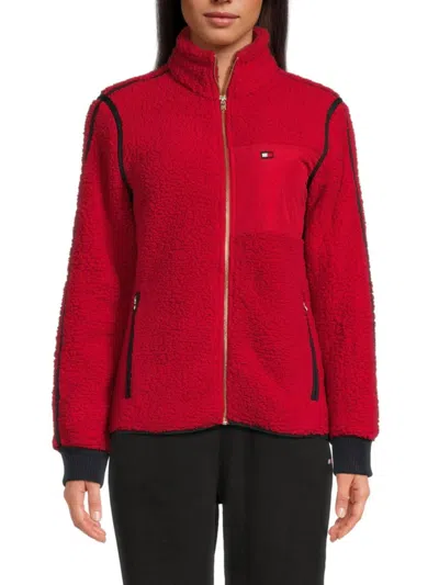Tommy Hilfiger Women's Faux Shearling Zip Jacket In Chili Pepper