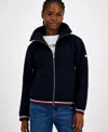 Tommy Hilfiger Women's Faux-sherpa Contrast-rib Bomber Jacket In Blue