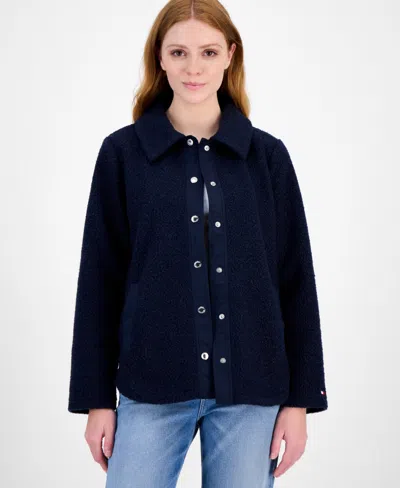 Tommy Hilfiger Women's Faux-sherpa Snap-front Jacket In Blue