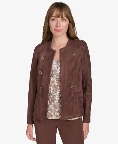 Tommy Hilfiger Women's Collarless Open Front Jacket In Chicory