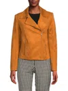 Tommy Hilfiger Women's Faux Suede Biker Jacket In Amber