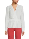 Tommy Hilfiger Womens Surplice Long Sleeve Peplum Top In Ivory