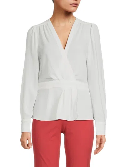 Tommy Hilfiger Womens Surplice Long Sleeve Peplum Top In Ivory