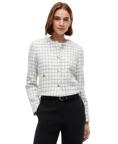 Tommy Hilfiger Women's Festive Boucle Lady Jack Plaid Cropped Jacket In White
