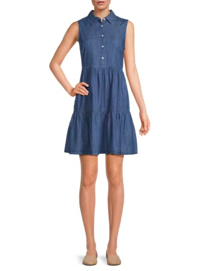 Tommy Hilfiger Women's Fit & Flare Tiered Mini Denim Dress In Blue