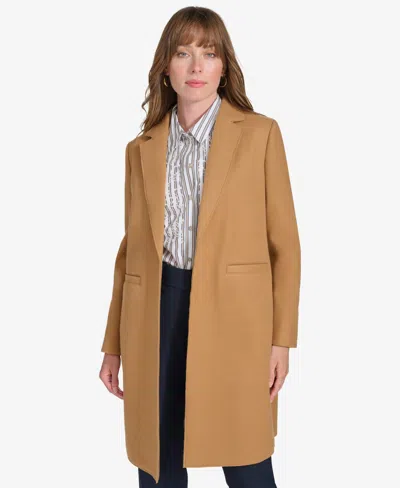 Tommy Hilfiger Women's Fleece Notch-collar Open-front Topper In Tobacco