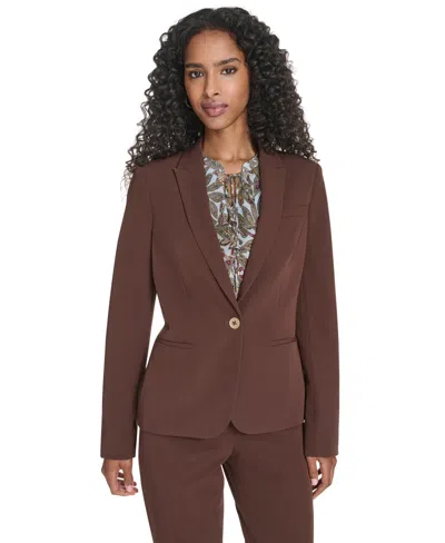 Tommy Hilfiger Women's Flex Solid Twill One Button Blazer In Brown