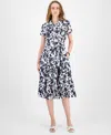 Tommy Hilfiger Women's Floral Belted Tiered Shirtdress In Black