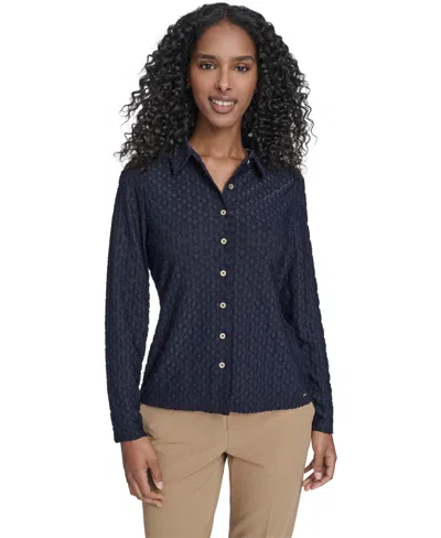 Tommy Hilfiger Women's Floral Clip Button-up Top In Blue
