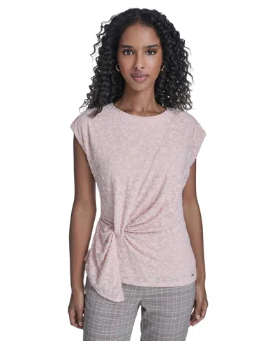Tommy Hilfiger Women's Floral Clip Draped Crewneck Top In Pink