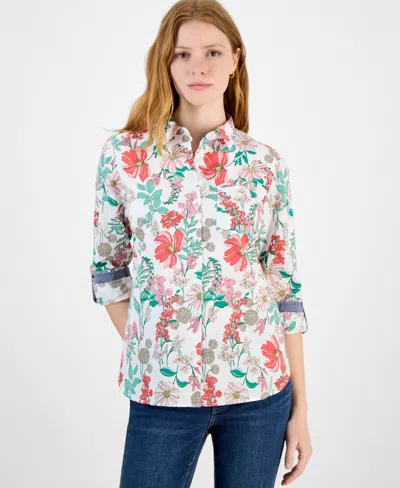 Tommy Hilfiger Women's Floral Cotton Button-front Shirt In Bright White Multi