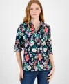 Tommy Hilfiger Women's Floral Cotton Button-front Shirt In Sky Captain Multi
