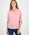 Tommy Hilfiger Women's Floral Gingham Cotton Shirt In Sherbert,bright White