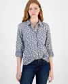 Tommy Hilfiger Women's Floral Gingham Cotton Shirt In Sky Captain,bright White