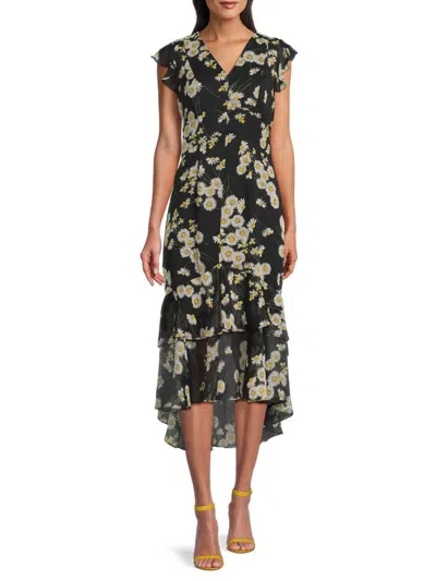 Tommy Hilfiger Women's Floral High-low A-line Midi-dress In Black Multi