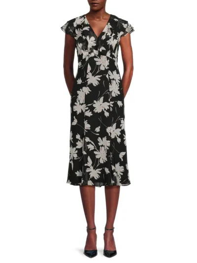Tommy Hilfiger Women's Floral Midi Dress In Black Multi