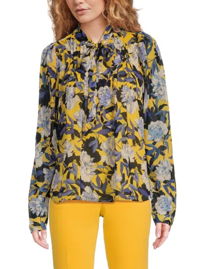 Tommy Hilfiger Women's Floral Pintuck Top In Maize Multi