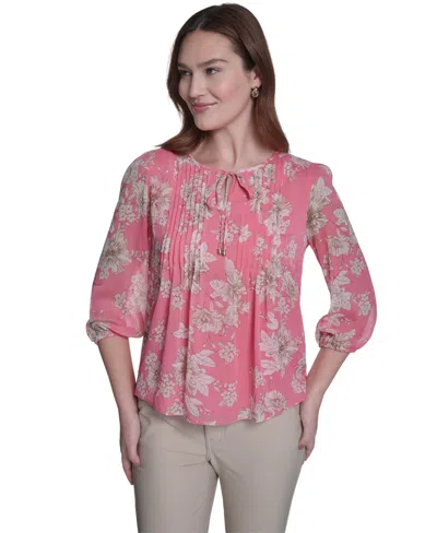 Tommy Hilfiger Women's Floral Pintuck V-neck Blouse In Pink